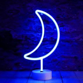 img 4 attached to 🌙 Neon Moon Lights: Mesmerizing LED Decorations for Party Supplies & Kids' Gifts - Blue Crescent Night Lamp with Holder Base