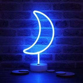 img 3 attached to 🌙 Neon Moon Lights: Mesmerizing LED Decorations for Party Supplies & Kids' Gifts - Blue Crescent Night Lamp with Holder Base