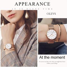 img 2 attached to ⌚ Женские минималистичные часы OLEVS с датой | Небольшой кварцевый японский механизм | Черно-розовый металлический браслет | Нержавеющая сталь | Белый/Черный/Синий циферблат