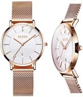 ⌚ olevs women's minimalist ultra-thin watch with date | small wrist japanese quartz movement | rose gold black mesh bracelet | stainless steel watch | white/black/blue dial logo