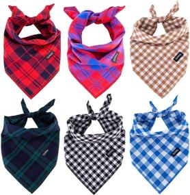 img 4 attached to Гофша Dog Bandanas Christmas - 6PCS Красные Черные Коричневые Синие Зеленые квадратные 🐶 Пледные печатные собачьи шарфы Регулируемые аксессуары Платок для маленьких, средних и больших собак и котов Щенячья бандана