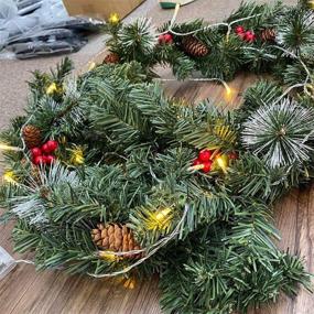 img 2 attached to 🎄 1.8M/6FT Christmas Garland Decorations: HOTBEST Artificial Decorated Garland with 30 LED Lights, Cones, and Red Berries - Ideal for Walls, Stairs, Fireplaces and Xmas Wreath Decorations (with Lights, 1.8M/6FT)