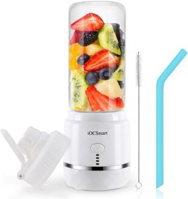 img 4 attached to iOCSmart Portable Blender on-the-go, USB Rechargeable Mini Personal Blender with 400ml Travel Bottle, Silicone Straw, 4000mAh Power Bank (White)