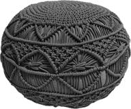 🪑 hand-woven knitted macrame pouf ottoman footrest - dark grey - ideal for living room, bedroom, and kids room - enhance home décor logo