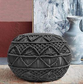 img 1 attached to 🪑 Hand-Woven Knitted Macrame Pouf Ottoman Footrest - Dark Grey - Ideal for Living Room, Bedroom, and Kids Room - Enhance Home Décor