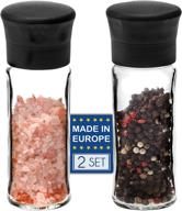 crystalia set of 2 salt and pepper mills with ceramic mechanism, glass body and bpa-free lid logo