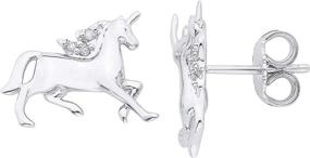 img 4 attached to 🦄 Enchanting .925 Sterling Silver Diamond Accent Prancing Unicorn Jewelry for Girls: Stunning Stud Earrings or Exquisite Pendant Necklace