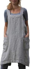 img 4 attached to 👩 YESDOO Linen Apron with Cross Back for Women, Grey, Medium - Pinafore Dress with Pockets for Baking and Cooking