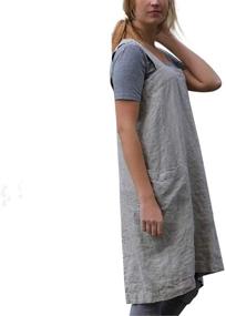 img 1 attached to 👩 YESDOO Linen Apron with Cross Back for Women, Grey, Medium - Pinafore Dress with Pockets for Baking and Cooking