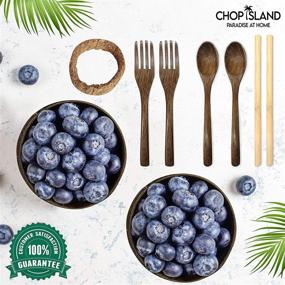 img 2 attached to 🥥 Chop Island 10pcs Wooden Bowl and Spoon Set - Acacia Spoon-Forks, Bamboo Straws, Rope Stands, Coconut Shell Bowls and Wooden Spoon Sets for Smoothies