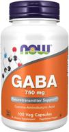 💊 добавки now supplements gaba 750 мг поддержка нейротрансмиттеров - гамма-аминомасляная кислота, 100 вегетарианских капсул логотип