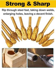 img 2 attached to 🔩 Rocaris Double Cut Titanium Carbide Rotary Burr Set – 10 Piece 1/8"(3mm) Shank and 1/4"(6mm) Head Size Tungsten Steel, Ideal for Woodworking, Drilling, Metal Carving, Engraving, and Polishing Tools