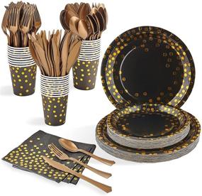 img 4 attached to FOCUSLINE Black and Gold Party Supplies 210 PCS Paper Party Dinnerware - Perfect for Graduation, Birthday, and Wedding Celebrations