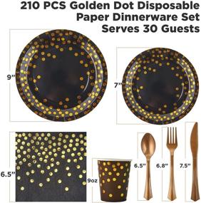 img 3 attached to FOCUSLINE Black and Gold Party Supplies 210 PCS Paper Party Dinnerware - Perfect for Graduation, Birthday, and Wedding Celebrations