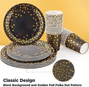 img 1 attached to FOCUSLINE Black and Gold Party Supplies 210 PCS Paper Party Dinnerware - Perfect for Graduation, Birthday, and Wedding Celebrations