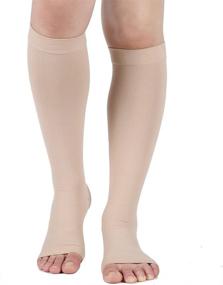 img 4 attached to 🧦 20-30 mmHg Graduated Compression Socks: Knee-High Support Stockings for Unisex with Open Toe - Medical Hose for DVT, Pregnancy, Varicose Veins, Shin Splints, Edema Relief (Beige, Medium)