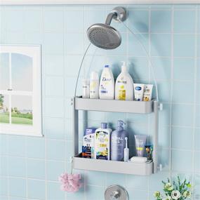 img 4 attached to 🚿 Stable and Adjustable Hanging Shower Caddy Organizer - Rust Proof, No Drilling Required with 4 Suction Cups, Perfect for Bathroom and Kitchen