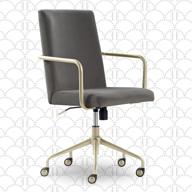 💺 modern home office desk chair: elle decor giselle - high back, adjustable computer chair with gold arms, base, and wheels, upholstered in light gray velvet fabric logo