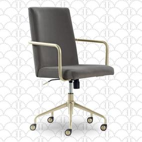 img 4 attached to 💺 Современное домашнее офисное кресло: Elle Decor Giselle - кресло с высокой спинкой, регулируемым компьютерным креслом с золотыми подлокотниками, основанием и колесами, обитым светло-серым бархатным материалом.