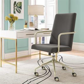 img 3 attached to 💺 Современное домашнее офисное кресло: Elle Decor Giselle - кресло с высокой спинкой, регулируемым компьютерным креслом с золотыми подлокотниками, основанием и колесами, обитым светло-серым бархатным материалом.