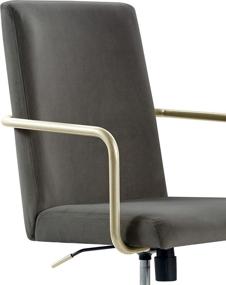 img 1 attached to 💺 Современное домашнее офисное кресло: Elle Decor Giselle - кресло с высокой спинкой, регулируемым компьютерным креслом с золотыми подлокотниками, основанием и колесами, обитым светло-серым бархатным материалом.