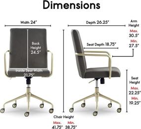 img 2 attached to 💺 Современное домашнее офисное кресло: Elle Decor Giselle - кресло с высокой спинкой, регулируемым компьютерным креслом с золотыми подлокотниками, основанием и колесами, обитым светло-серым бархатным материалом.