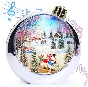 img 4 attached to 🎅 Mesmerizing Christmas Snow Globe Lantern: Semi-Round Silver Tablepiece with Swirling Glitter, Musical Snow Globes, and Glittering Christmas Snowglobe Decoration – Battery and USB Operated