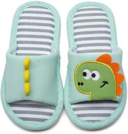 memon kids' dinosaur house slippers: open toe cotton linen comfort slip-on indoor shoes for boys and girls logo