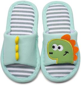 img 4 attached to MEMON Kids' Dinosaur House Slippers: Open Toe Cotton Linen Comfort Slip-On Indoor Shoes for Boys and Girls