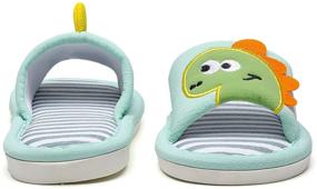 img 1 attached to MEMON Kids' Dinosaur House Slippers: Open Toe Cotton Linen Comfort Slip-On Indoor Shoes for Boys and Girls