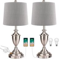 🔌 set of 2 touch control table lamps with 3-way dimming, 2 usb ports, modern nickel finish, ideal for bedroom living room hotel guest room, includes 2 led bulbs логотип