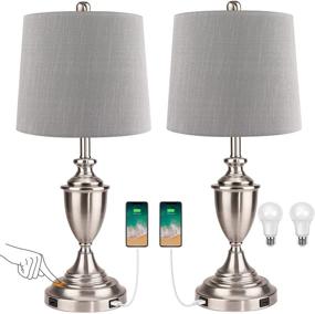 img 2 attached to 🔌 Set of 2 Touch Control Table Lamps with 3-Way Dimming, 2 USB Ports, Modern Nickel Finish, Ideal for Bedroom Living Room Hotel Guest Room, Includes 2 LED Bulbs