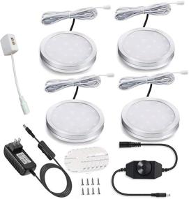 img 4 attached to Set of 4 Dimmable Under Cabinet Puck Lights - Cefrank LED Deluxe Kit with Rotary Dimmer Switch - 8W 680LM - White 6000K for Kitchen