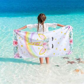 img 2 attached to 🦄 Microfiber Rainbow Unicorn Beach Towel - 30” × 60” Camping Towel for Girls, Women, Travel, Pool, Picnic, Swim, Bath - Super Absorbent, Sand-Free, Quick-Drying Beach Towel