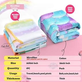 img 3 attached to 🦄 Microfiber Rainbow Unicorn Beach Towel - 30” × 60” Camping Towel for Girls, Women, Travel, Pool, Picnic, Swim, Bath - Super Absorbent, Sand-Free, Quick-Drying Beach Towel