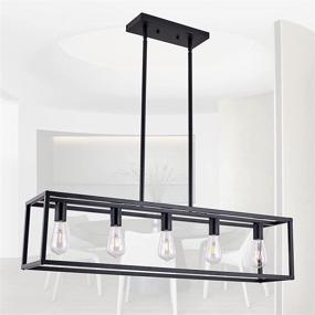 img 2 attached to 💡 Modern Industrial Pendant Lighting Shade – XILICON 5-Light Dining Room Chandelier for Farmhouse Kitchen Island, Kitchen Hallway, Bar, Dining Room, and Restaurant in Stunning Black Shade