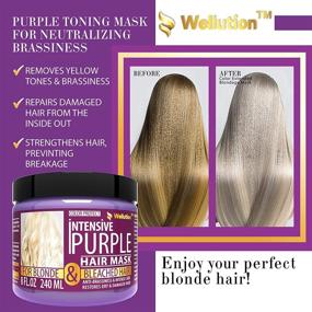 img 1 attached to Purple Hair Mask - Keratin & Jojoba Oil for Blonde, Platinum & Silver Hair - Eliminate Brassiness & Yellows Instantly - Made in USA - Hair Toner for Bleached & Highlighted Hair - Sulfate Free - 8 oz