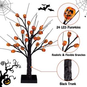 img 1 attached to 🎃 Halloween Decorations: Lighted Birch Tree with 24 LED Pumpkins - Perfect Indoor Table Centerpieces for Hallowmas Home Parties (Batteries Not Included)