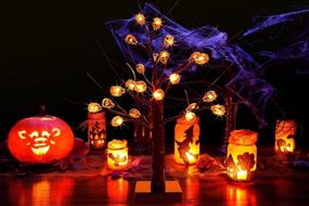 img 2 attached to 🎃 Halloween Decorations: Lighted Birch Tree with 24 LED Pumpkins - Perfect Indoor Table Centerpieces for Hallowmas Home Parties (Batteries Not Included)