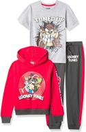 🏃 looney tunes boys 3-piece athleisure outfit bundle set: hoodie, t-shirt, jogger sweatpants (sizes 4-20) logo