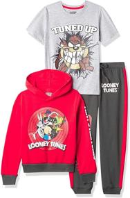 img 4 attached to 🏃 LOONEY TUNES Boys 3-Piece Athleisure Outfit Bundle Set: Hoodie, T-shirt, Jogger Sweatpants (Sizes 4-20)