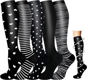 img 4 attached to 🧦 5 Pairs of Compression Knee High Socks for Women & Men - 20-30mmHg Circulation Support