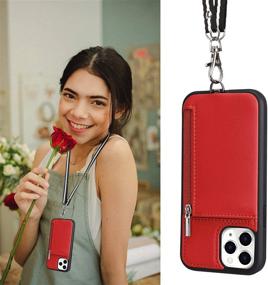 img 4 attached to 📱 Labato iPhone 12/12 Pro Leather Wallet Case with Strap – Stylish and Secure Red Zipper Wallets with Card Holder for 6.1'' iPhone 12/12 Pro 2020