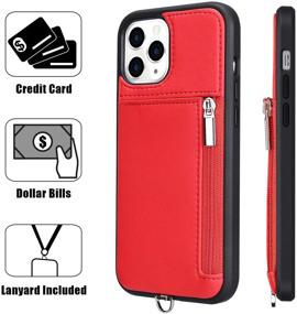 img 2 attached to 📱 Labato iPhone 12/12 Pro Leather Wallet Case with Strap – Stylish and Secure Red Zipper Wallets with Card Holder for 6.1'' iPhone 12/12 Pro 2020