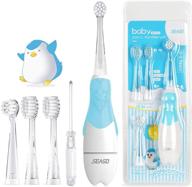 baby electric toothbrush with smart timer and gentle vibration | 2-stage sonic 👶 toothbrush for infants to toddlers, ages 0-3 | 4 soft brush heads | blue logo