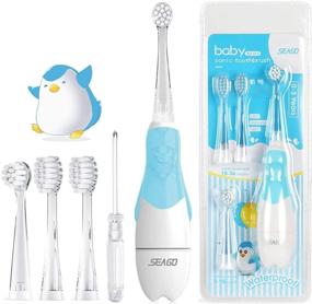 img 4 attached to Baby Electric Toothbrush with Smart Timer and Gentle Vibration | 2-Stage Sonic 👶 Toothbrush for Infants to Toddlers, Ages 0-3 | 4 Soft Brush Heads | Blue