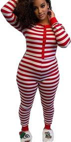 img 3 attached to Комбинезон Bodycon Bodysuit Sleepwear Striped Red