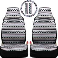 🌿 5pcs mint boho front seat covers, steering wheel cover, and seat belt pads – universal fit, easy to install, multi-pattern bohemian seat protectors for sedan, suvs, vans, and trucks logo