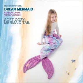 img 4 attached to 🧜 Premium Microfiber Mermaid Blanket: Snuggle in Style with Rainbow Fish Scale Design | All Seasons Sleeping Bag for Little Girls