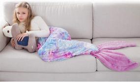 img 3 attached to 🧜 Premium Microfiber Mermaid Blanket: Snuggle in Style with Rainbow Fish Scale Design | All Seasons Sleeping Bag for Little Girls